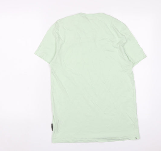French Connection Mens Green Cotton T-Shirt Size S Crew Neck - Logo, Embroidered