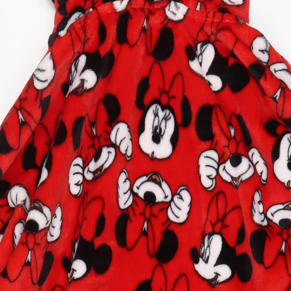 Brand and care label for Mickey Mouse girls’ red geometric polyester top gown, size 7, years pullover - 7-13 years