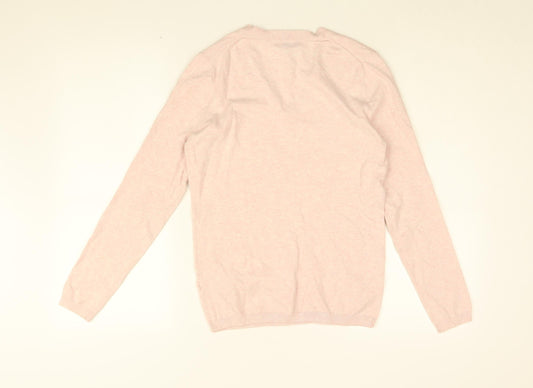 Tommy Hilfiger Womens Pink V-Neck Cotton Pullover Jumper Size S
