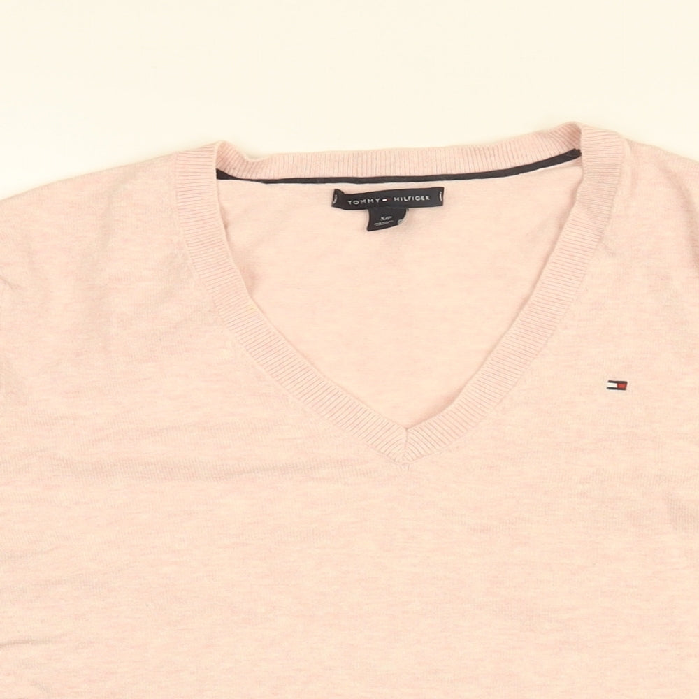 Tommy Hilfiger Womens Pink V-Neck Cotton Pullover Jumper Size S