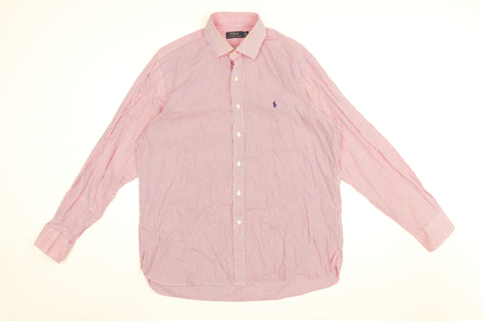 Polo Ralph Lauren Mens Red Striped Cotton Dress Shirt Size 44 Collared Button