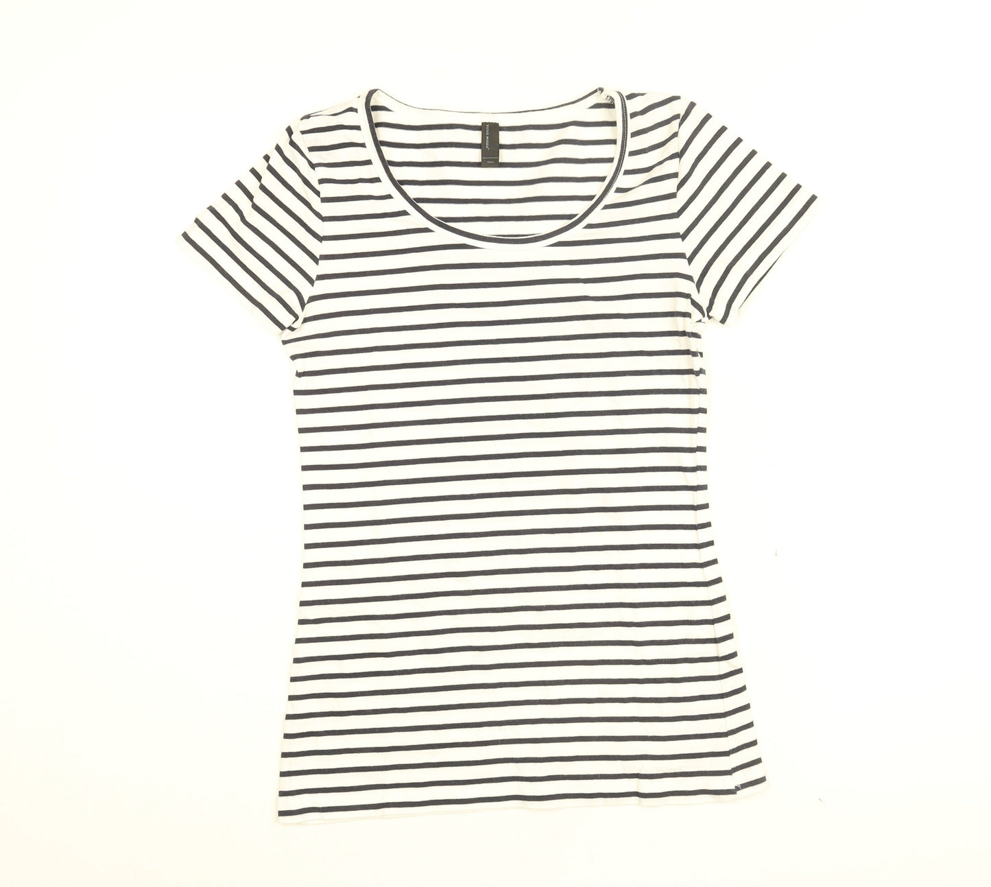VERO MODA Womens White Striped Cotton Basic T-Shirt Size S Round Neck