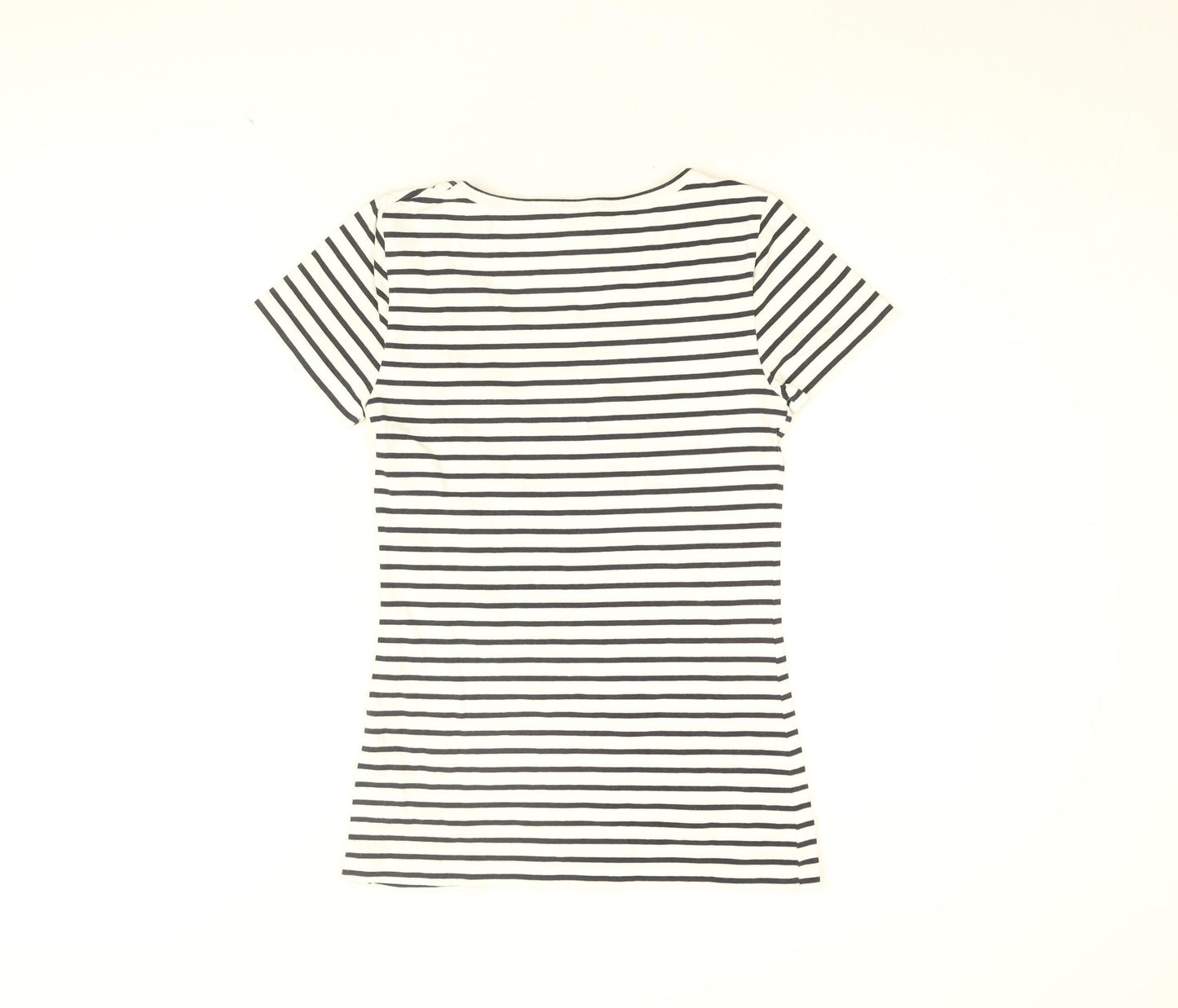 VERO MODA Womens White Striped Cotton Basic T-Shirt Size S Round Neck
