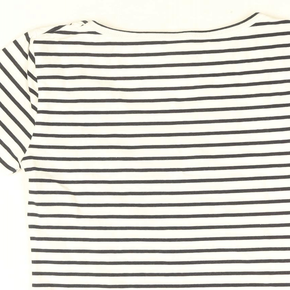 VERO MODA Womens White Striped Cotton Basic T-Shirt Size S Round Neck