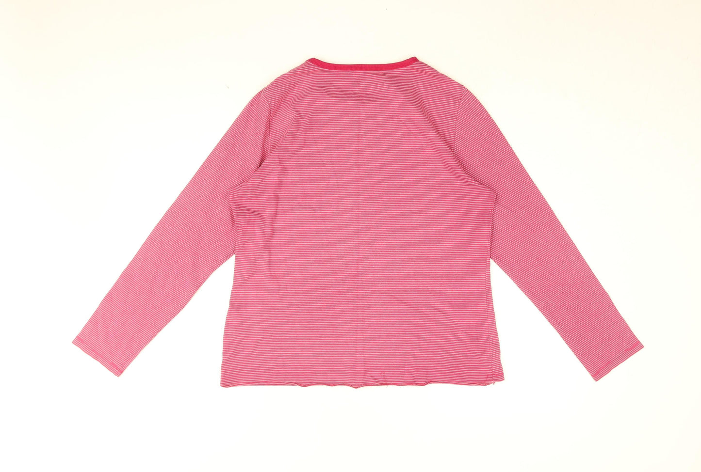 Lands' End Womens Pink Striped Cotton Basic T-Shirt Size S Round Neck