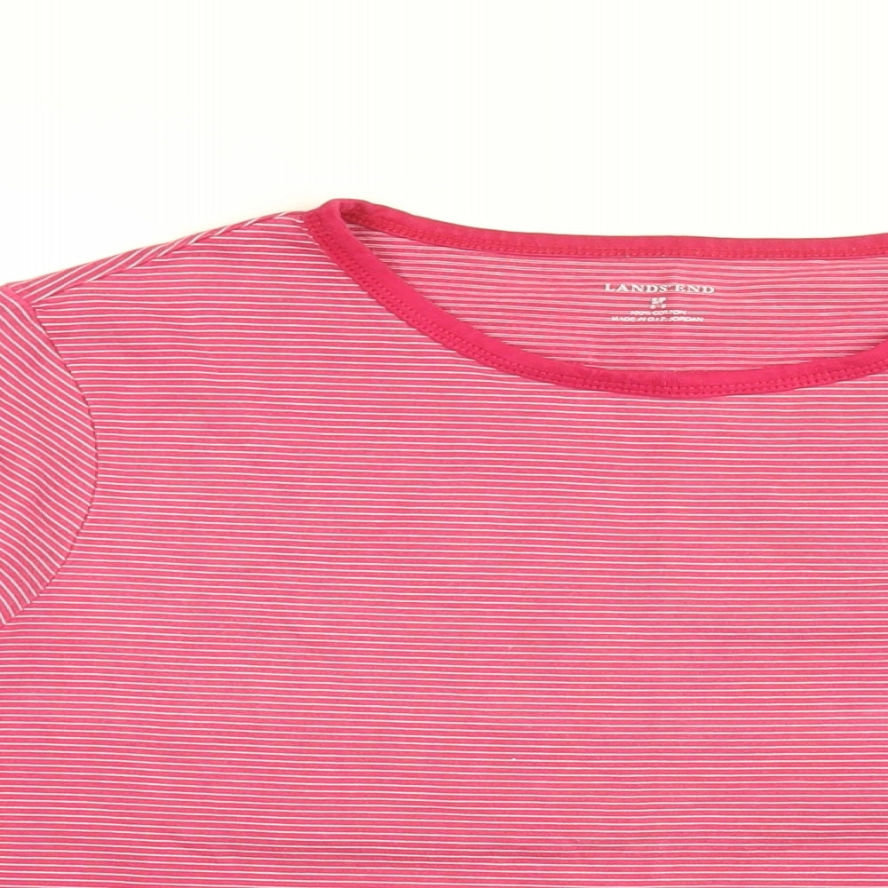 Lands' End Womens Pink Striped Cotton Basic T-Shirt Size S Round Neck