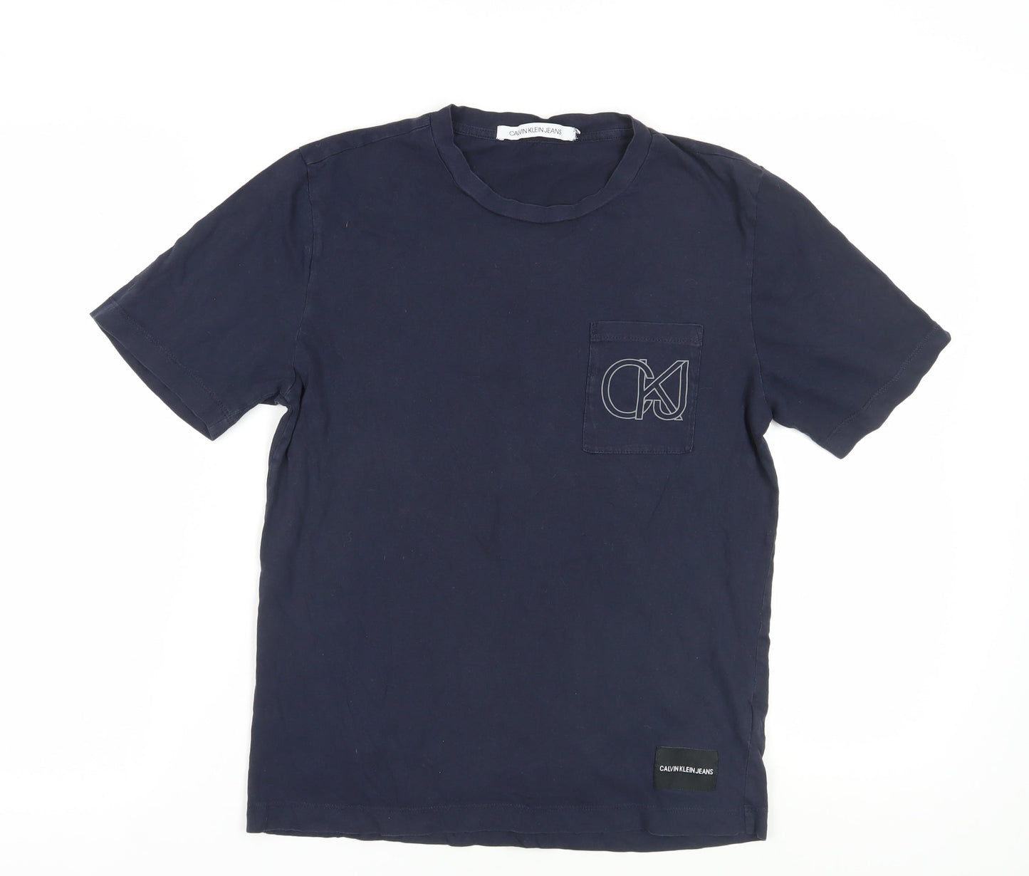 Calvin Klein Blue Crew Neck T-Shirt, Medium, Logo Detail