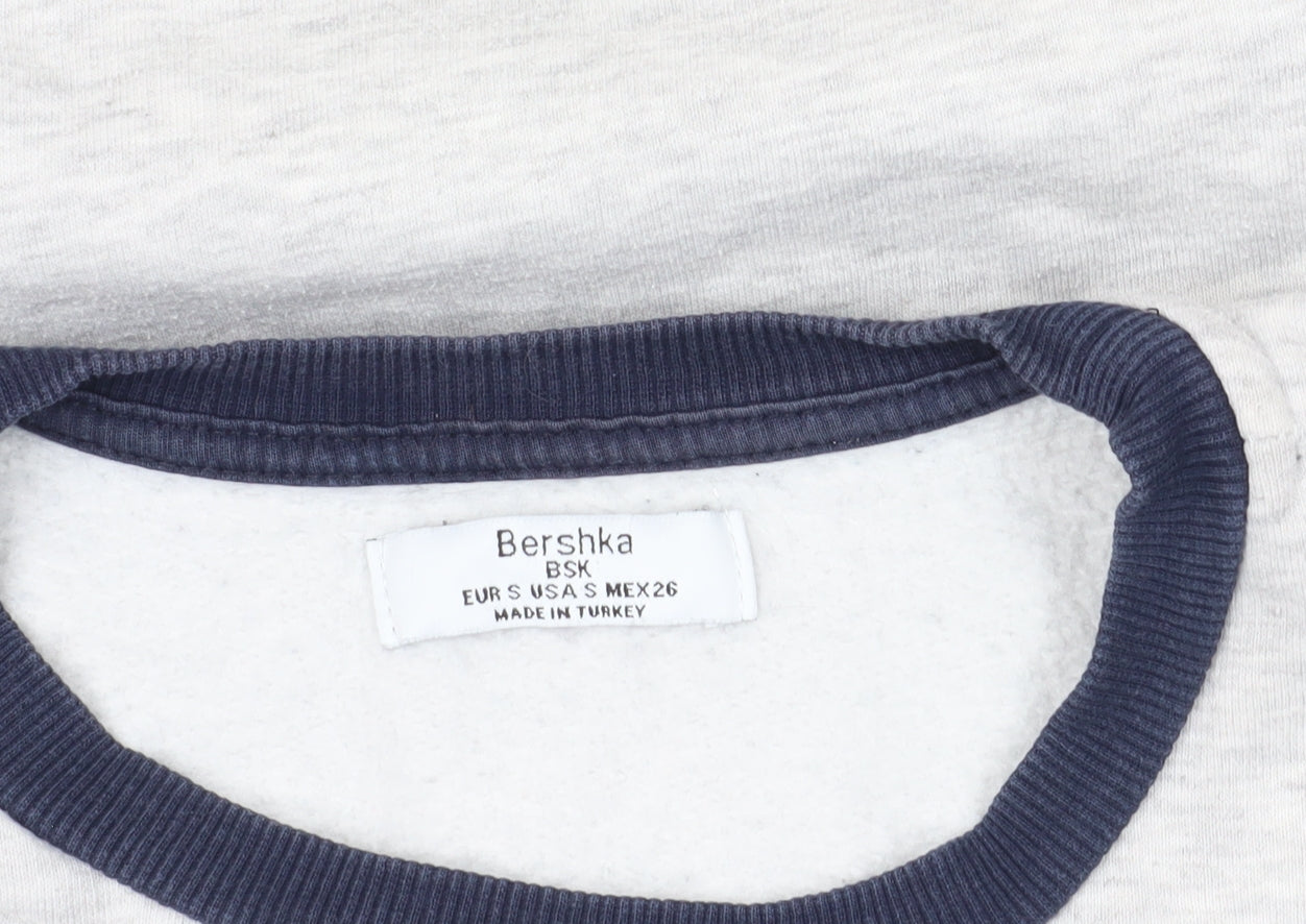 Brand and care label for Bershka Grey Pullover Sweatshirt S - College Style