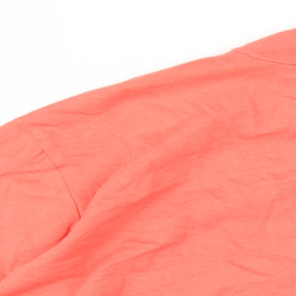 Brand and care label for Atlas women’s orange cotton basic t-shirt, size UK 12, mock neck