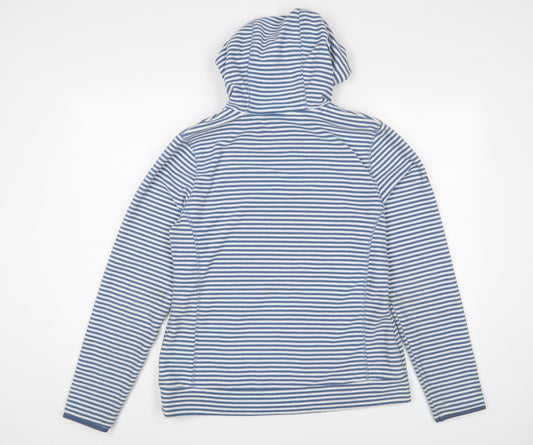 brasher Womens Blue Striped Polyester Pullover Hoodie Size 12 Button - Logo, Embroidered
