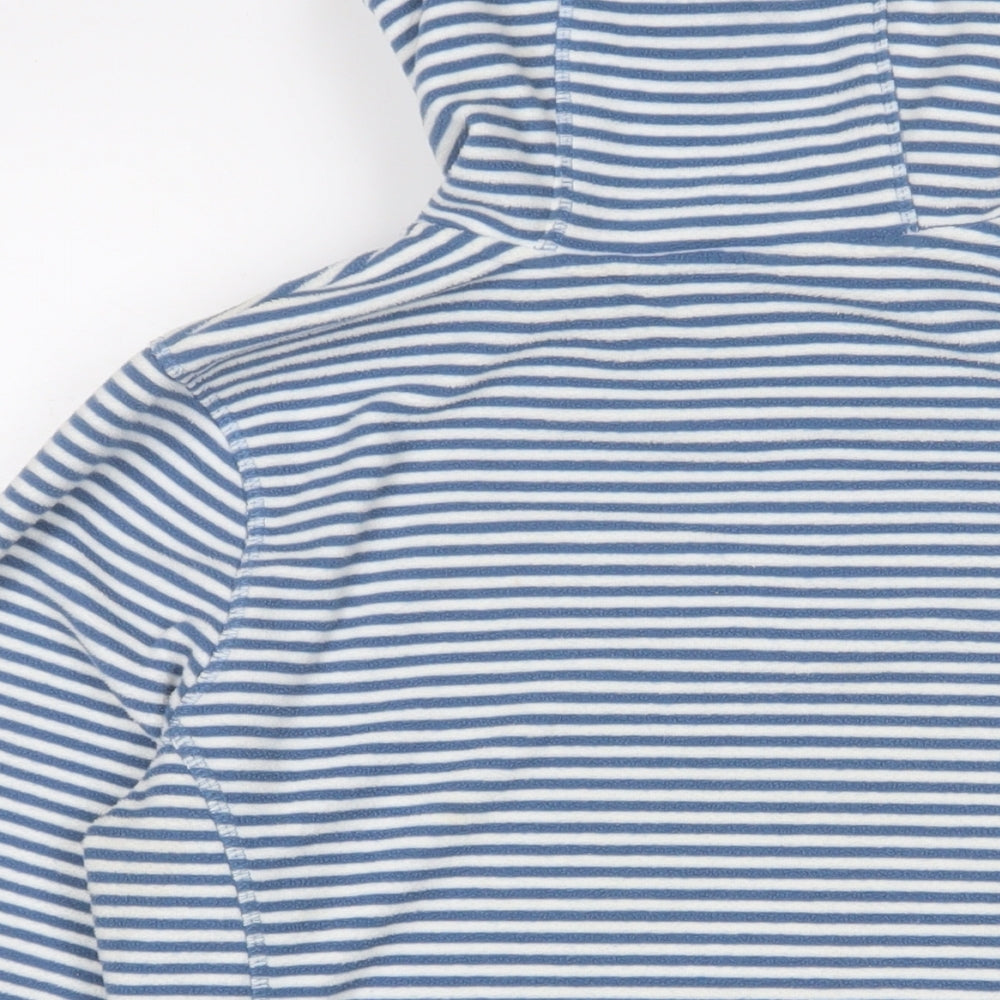 brasher Womens Blue Striped Polyester Pullover Hoodie Size 12 Button - Logo, Embroidered