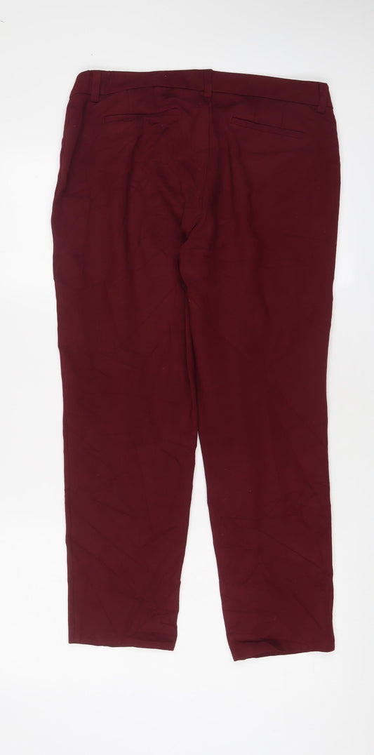 Lands' End Womens Red Viscose Trousers Size 14 L25 in Regular Hook & Eye