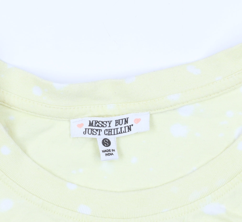 Brand and care label for Messy Bun Yellow Cropped T-Shirt -, size S