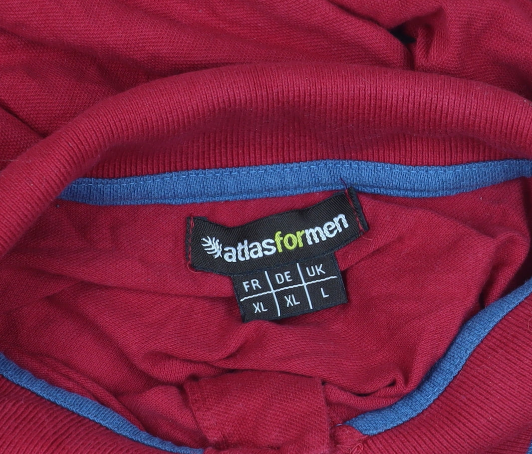 Brand and care label for Atlas For Men Red Long Sleeve Polo, size L