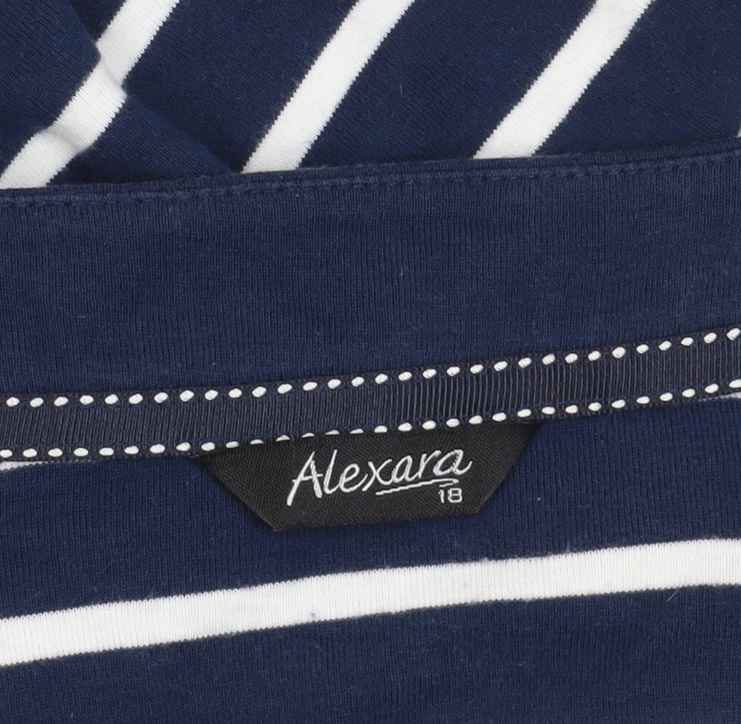 Brand and care label for Alexara Blue Striped T-Shirt, size 16, Casual, Women