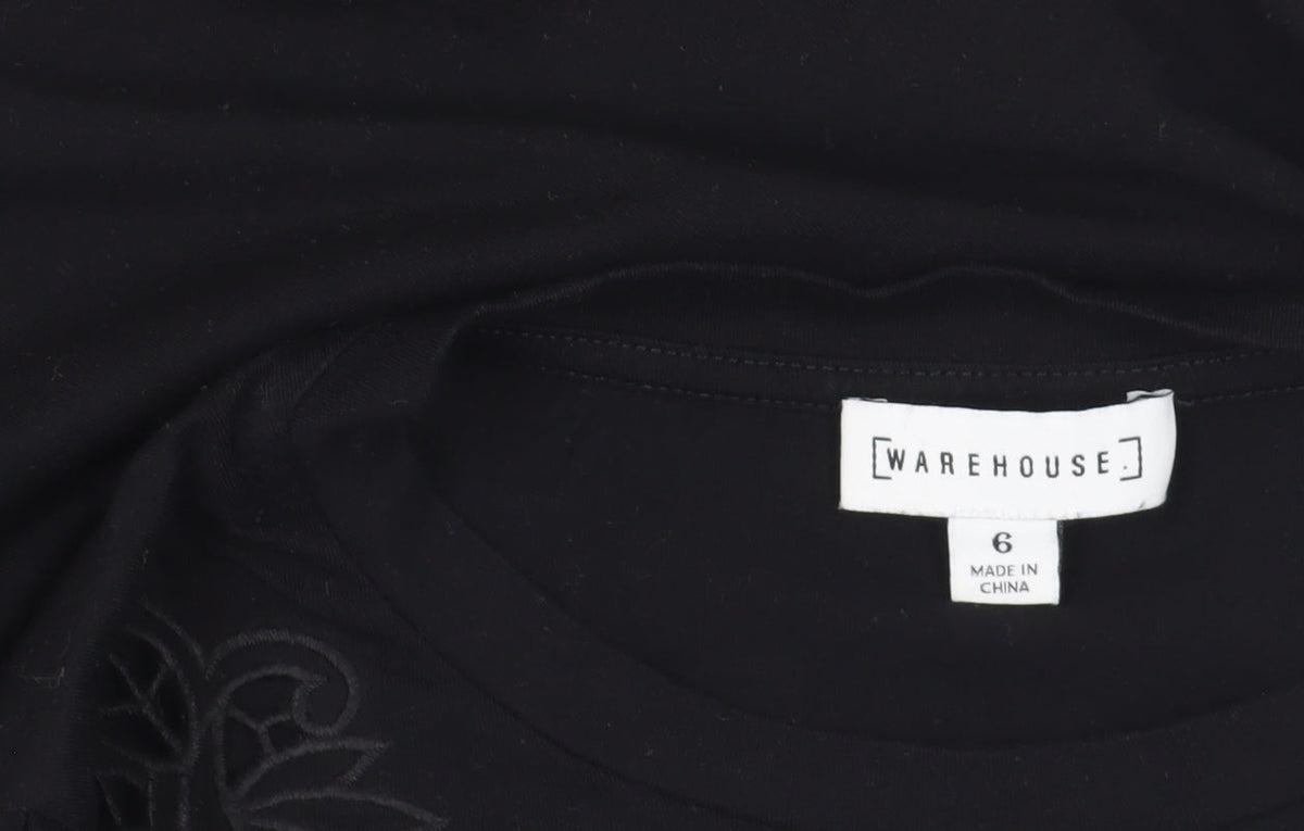 Brand and care label for Warehouse Black Embroidered Cotton T-Shirt, size 6