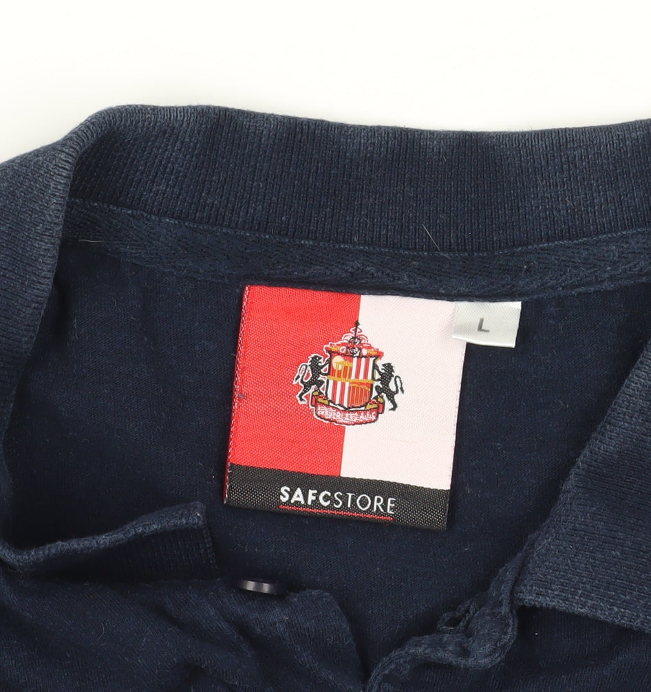 Brand and care label for SAFCSTORE Blue Striped Polo Shirt L - Football Logo