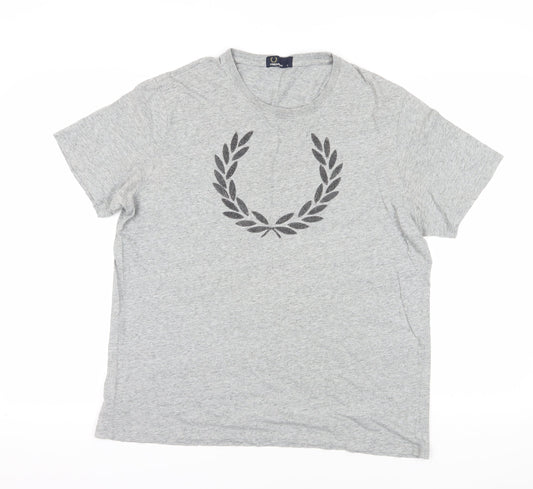 Fred Perry Grey Cotton Logo T-Shirt, Medium