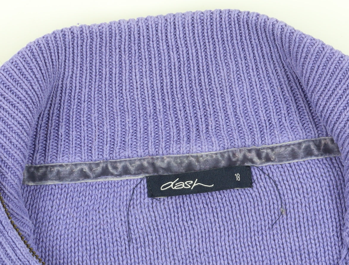 Brand and care label for Dash Purple Cable-Knit High Neck Jumper, size 18