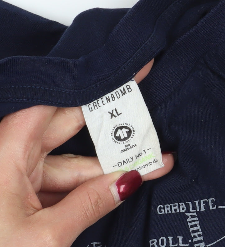Brand and care label for Greenbomb Blue XL Bicycle Graphic T-Shirt