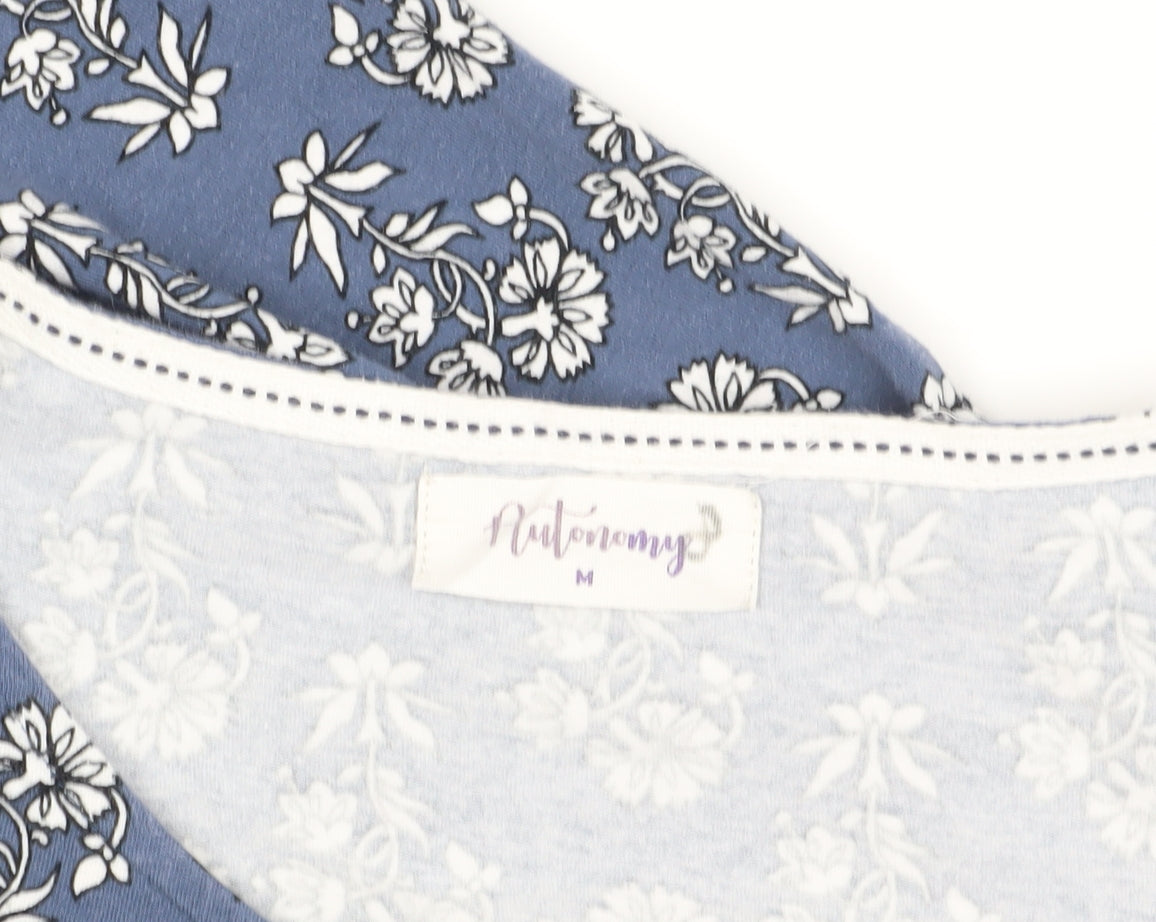 Brand and care label for Autonomy Blue Floral 3/4 Sleeve Tunic M