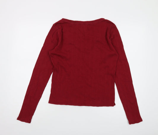 Hollister Womens Red Polyester Basic T-Shirt Size L V-Neck