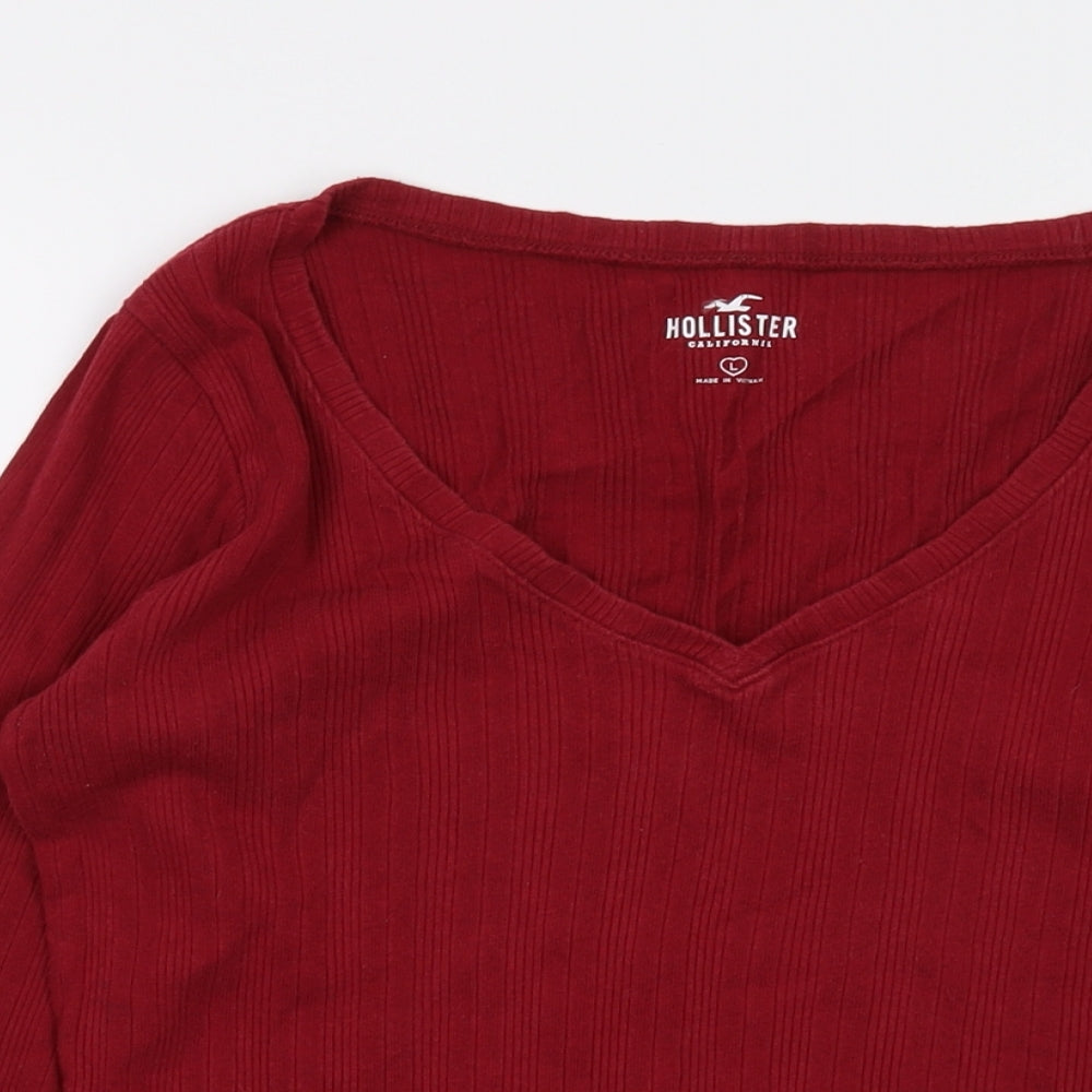 Hollister Womens Red Polyester Basic T-Shirt Size L V-Neck