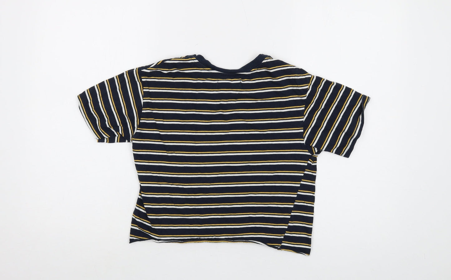 Pull&Bear Womens Blue Striped Cotton Basic T-Shirt Size S Crew Neck