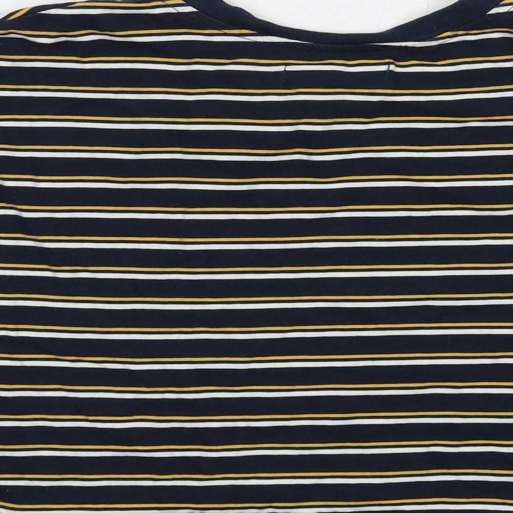 Pull&Bear Womens Blue Striped Cotton Basic T-Shirt Size S Crew Neck