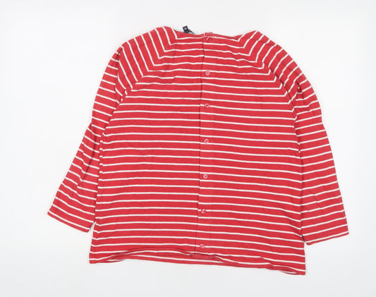 Crew Clothing Womens Red Striped Cotton Basic T-Shirt Size 10 Boat Neck - Logo, Embroidered