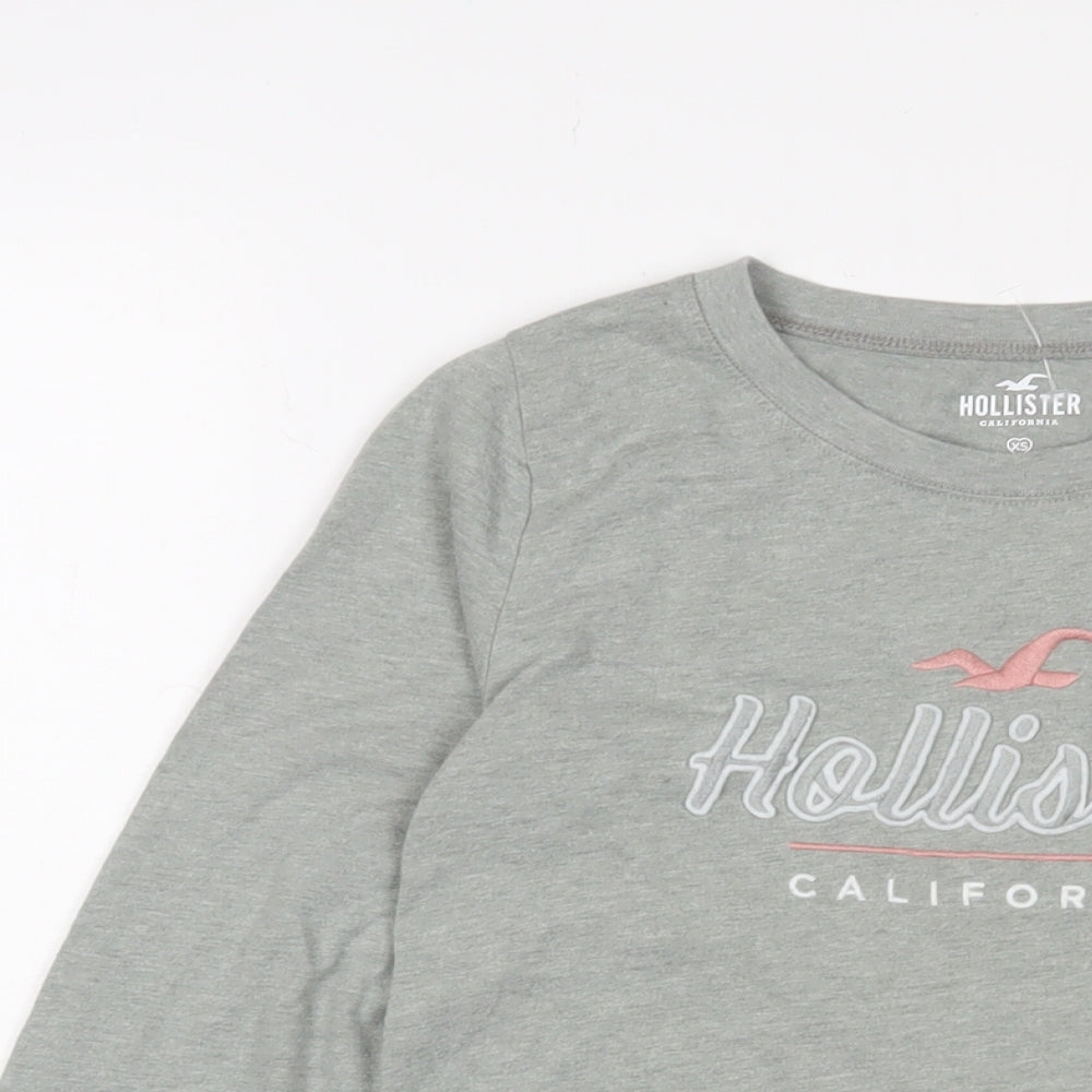 Hollister Womens Grey Cotton Basic T-Shirt Size XS Crew Neck - Logo, Embroidered