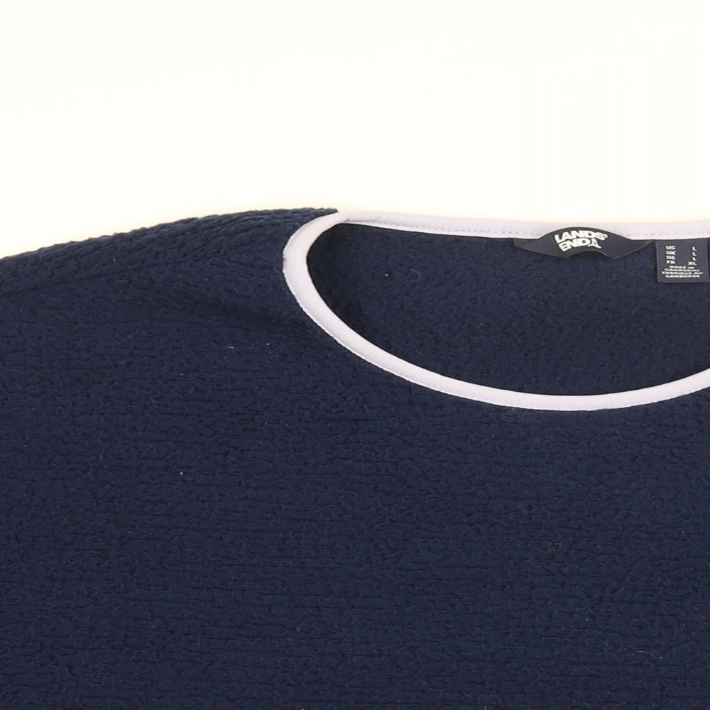 Lands' End Womens Blue Polyester Basic T-Shirt Size L Round Neck