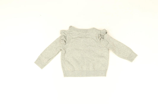 Gap Baby Grey Cotton Pullover Jumper Size 3-6 Months Button - Bear Face
