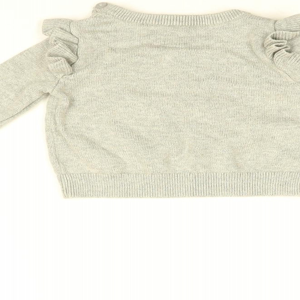 Gap Baby Grey Cotton Pullover Jumper Size 3-6 Months Button - Bear Face