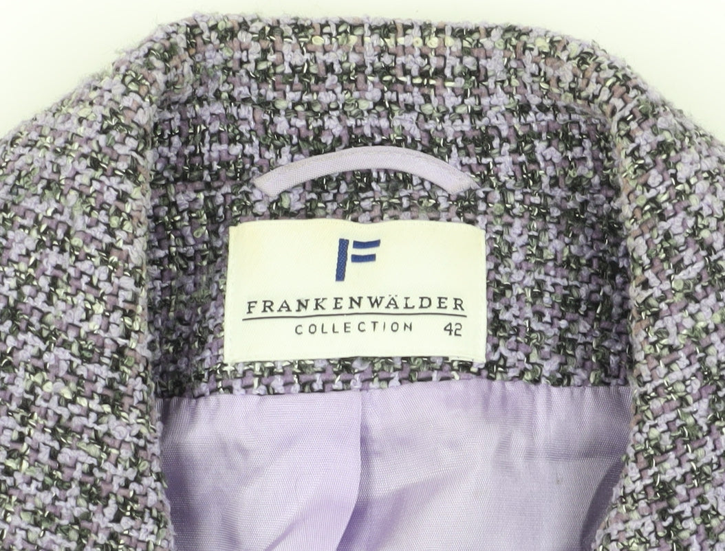 Brand and care label for Frank Walder Purple Bouclé Check Jacket, size 14