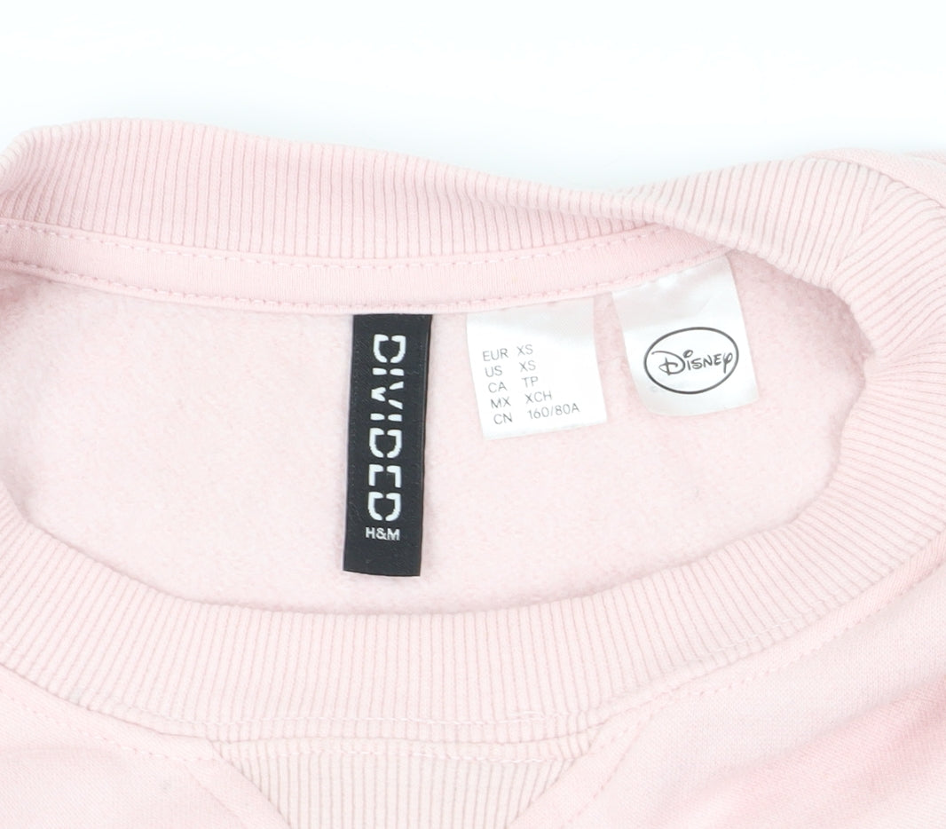 Brand and care label for H&M Pink Mickey Mouse Graphic Sweatshirt XS