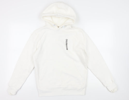Calvin Klein White Pullover Hoodie, 2XS - Logo Style