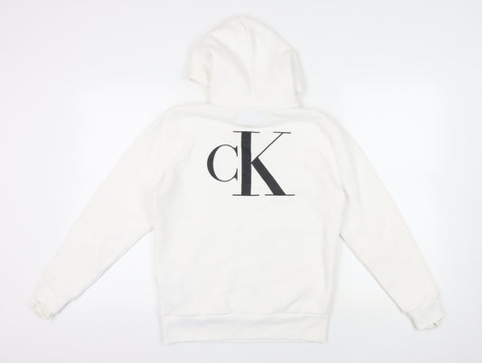 Calvin Klein White Pullover Hoodie, 2XS - Logo Style