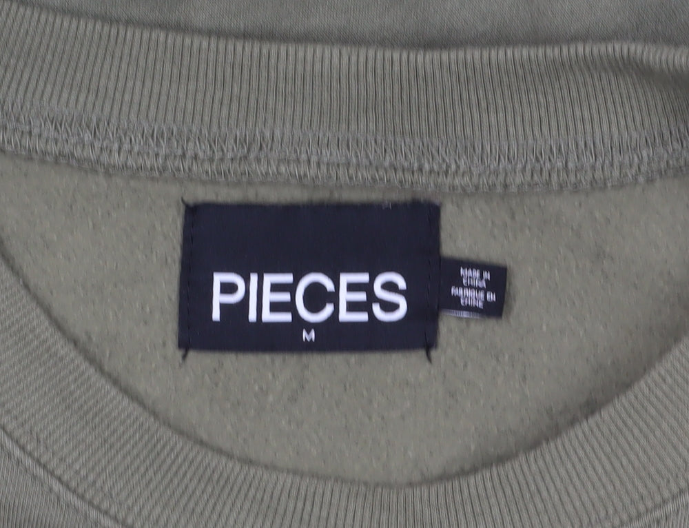 Brand and care label for Pieces Green Oversized Crew Neck Sweatshirt - Medium