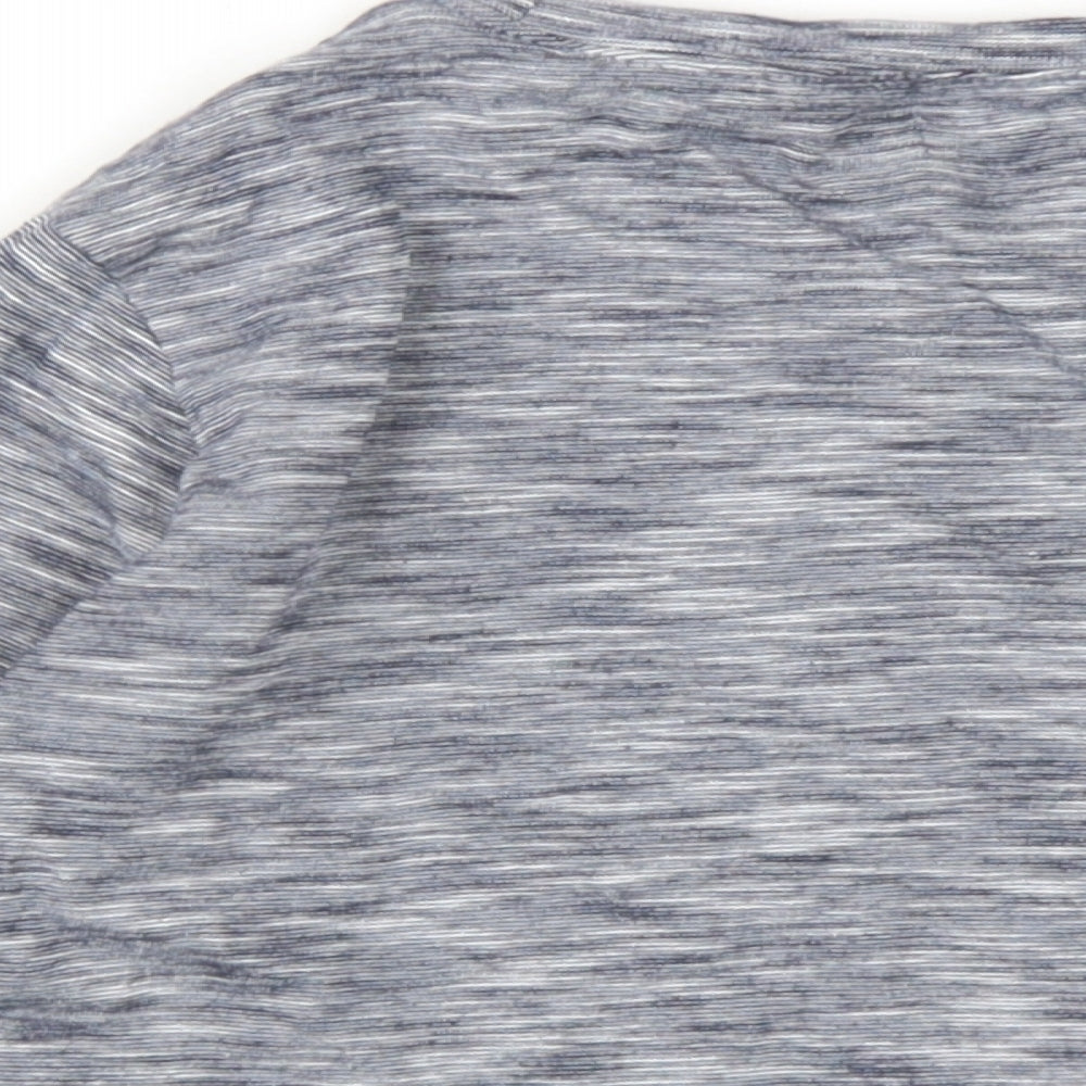 Brand and care label for Next girls’ blue cotton basic t-shirt, size 7, years round neck pullover