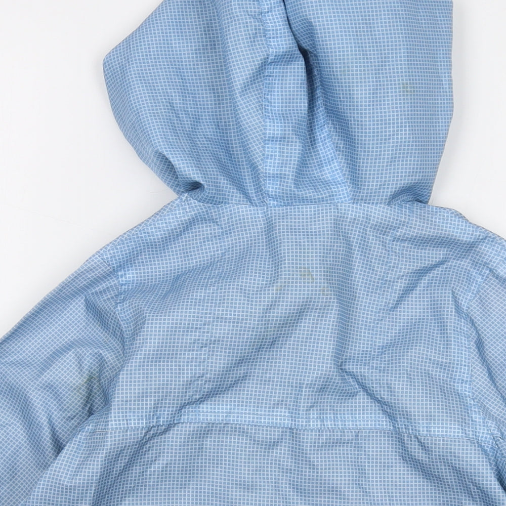 Brand and care label for Mini Club boys’ blue check jacket, size 4-5, years pullover