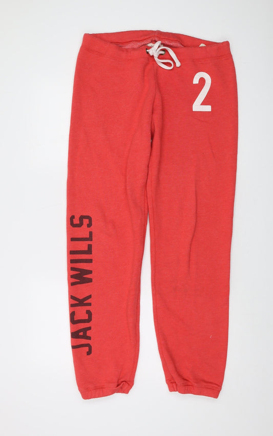 Jack Wills Womens Red Cotton Sweatpants Trousers Size 12 L31 in Regular Drawstring
