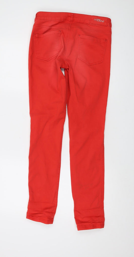 MOTIVI Womens Red Cotton Skinny Jeans Size 10 L31 in Regular Button