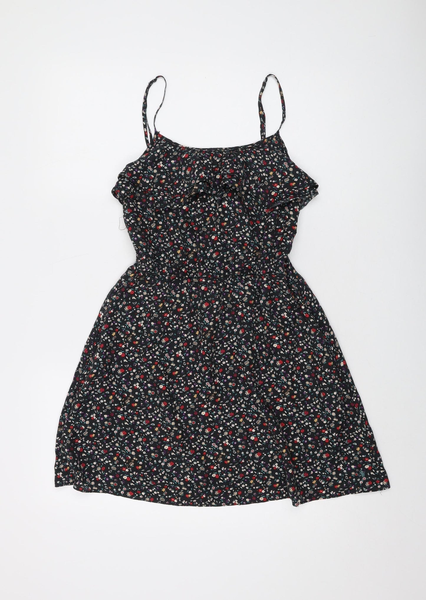 Jack Wills Womens Black Floral Silk Mini Size 8 Round Neck Pullover