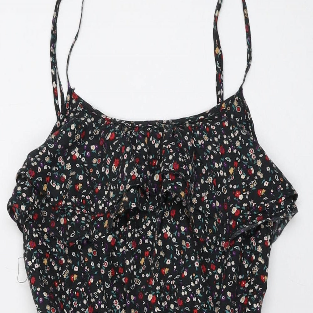 Jack Wills Womens Black Floral Silk Mini Size 8 Round Neck Pullover