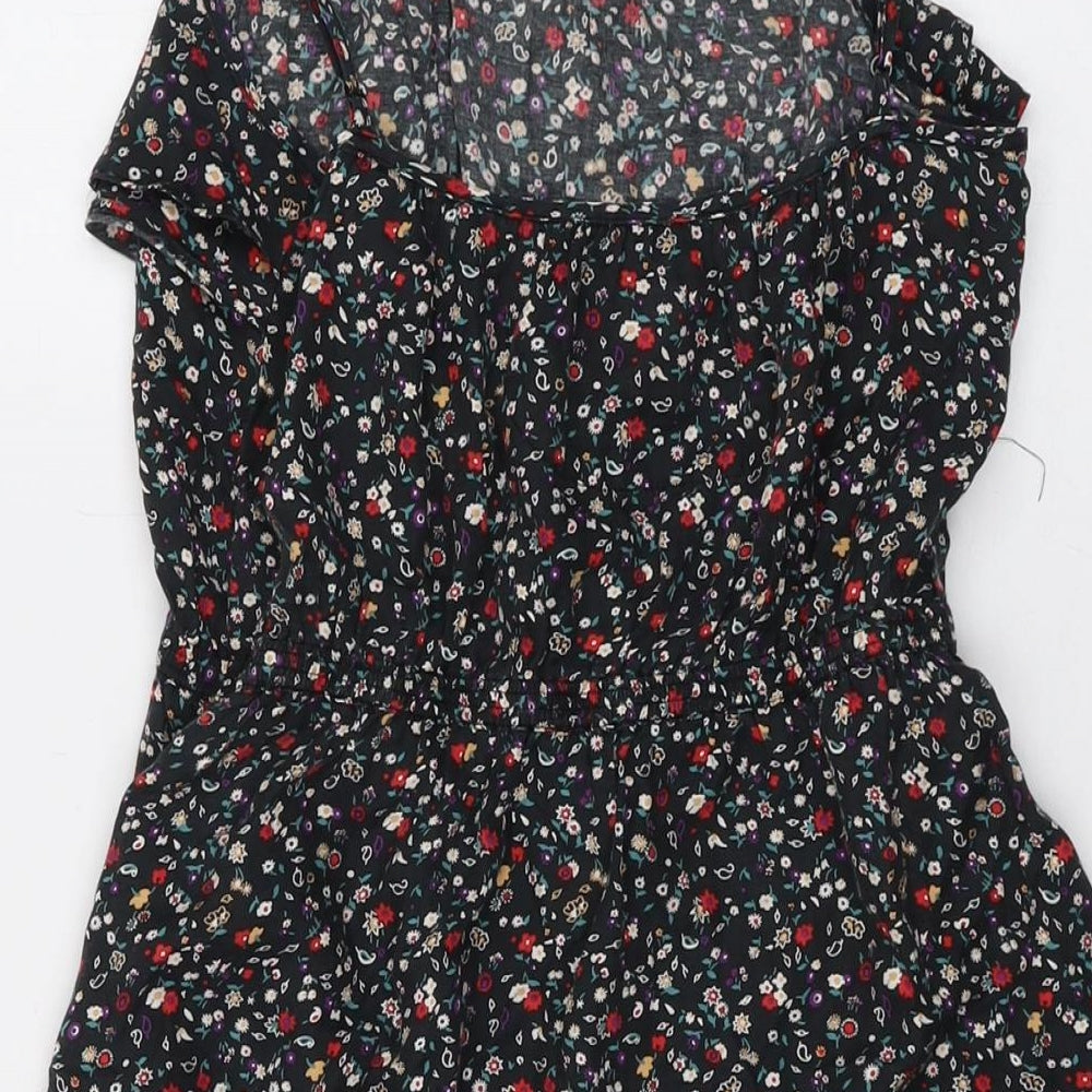 Jack Wills Womens Black Floral Silk Mini Size 8 Round Neck Pullover