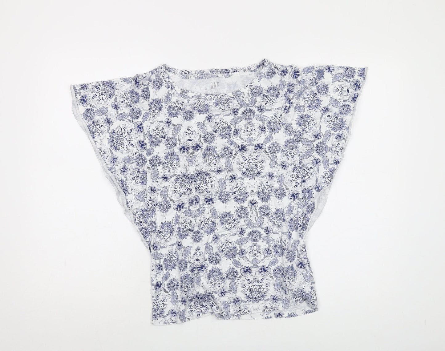 Gap Womens Blue Geometric Cotton Basic T-Shirt Size XS Round Neck