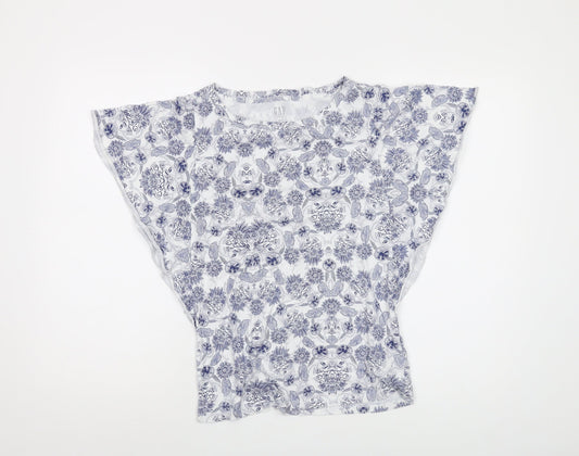 Gap Womens Blue Geometric Cotton Basic T-Shirt Size XS Round Neck