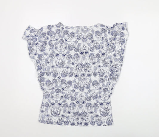 Gap Womens Blue Geometric Cotton Basic T-Shirt Size XS Round Neck