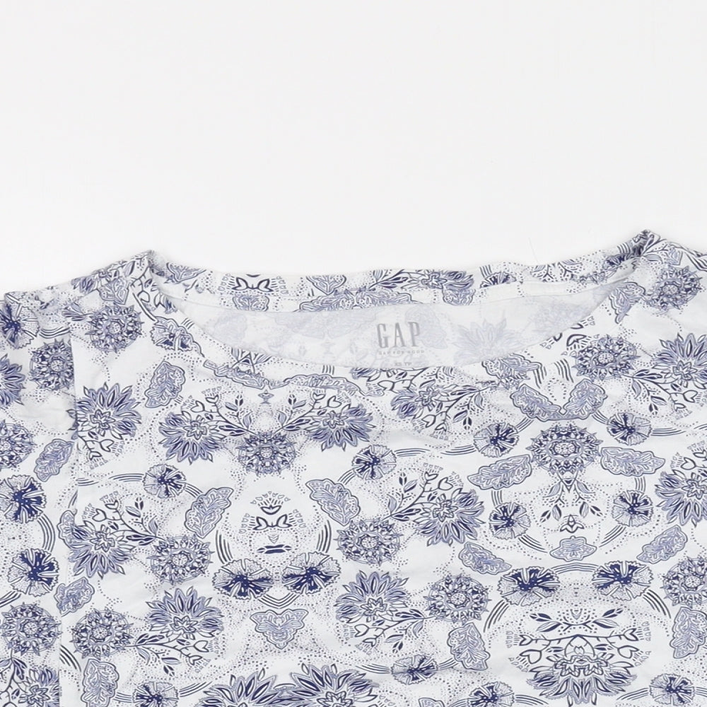Gap Womens Blue Geometric Cotton Basic T-Shirt Size XS Round Neck